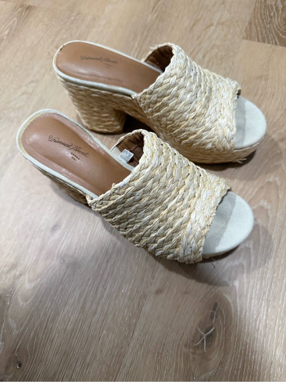 Universal Thread Natural Raffia Woven Slide Mules